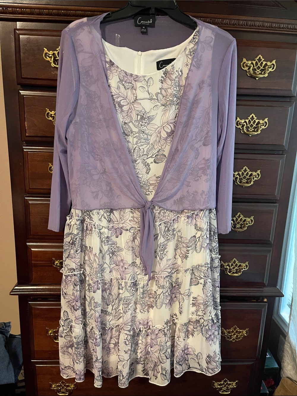 Connected apparel Lavender Floral Dress with Tie-Front Cardigan size 10